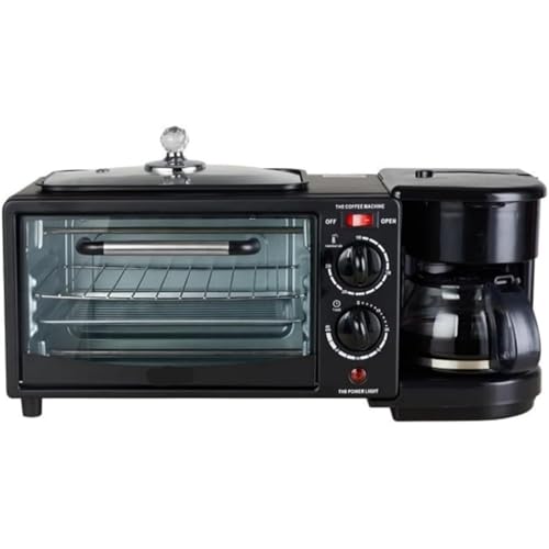 Vlwm 多機能家庭用110V朝食ミニオーブン、多機能家庭用サンドイッチ朝食マシンロースターコーヒーマシンフル機能オーブン調理マシントースター、お手入れ簡単温度制御機能、コンパクトなデザイン、保温、焼き、ロースト、揚げ、シチュー、休日の朝食や昼食、主婦/シングルライフなど (ブラック)